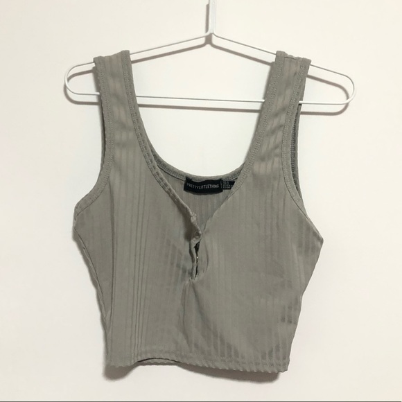PLT BNWOT RIBBED BUTTONED GREY TANK TOP - Picture 2 of 5